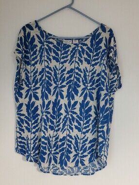 Rachel Zoe 100% Linen Top Womens Size XL Botanical Leaf Print Soft Knit Relaxed